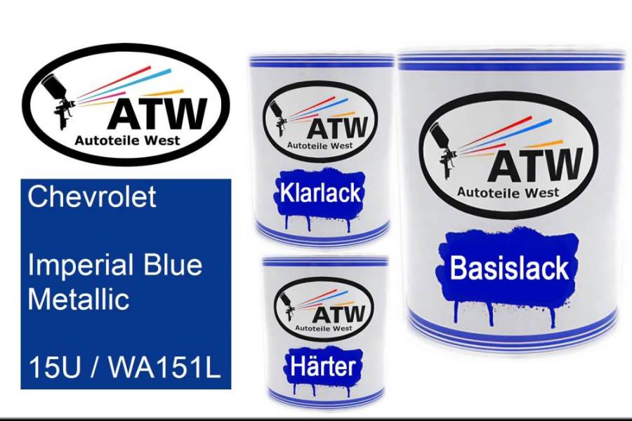 Chevrolet, Imperial Blue Metallic, 15U / WA151L: 1L Lackdose + 1L Klarlack + 500ml Härter - Set, von ATW Autoteile West.